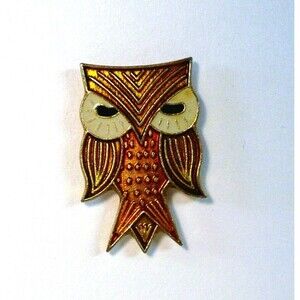 Vintage Owl Enamel Hat Tie Pin Brooch Gold Tone Small Tiny Bird 3/4" Tall